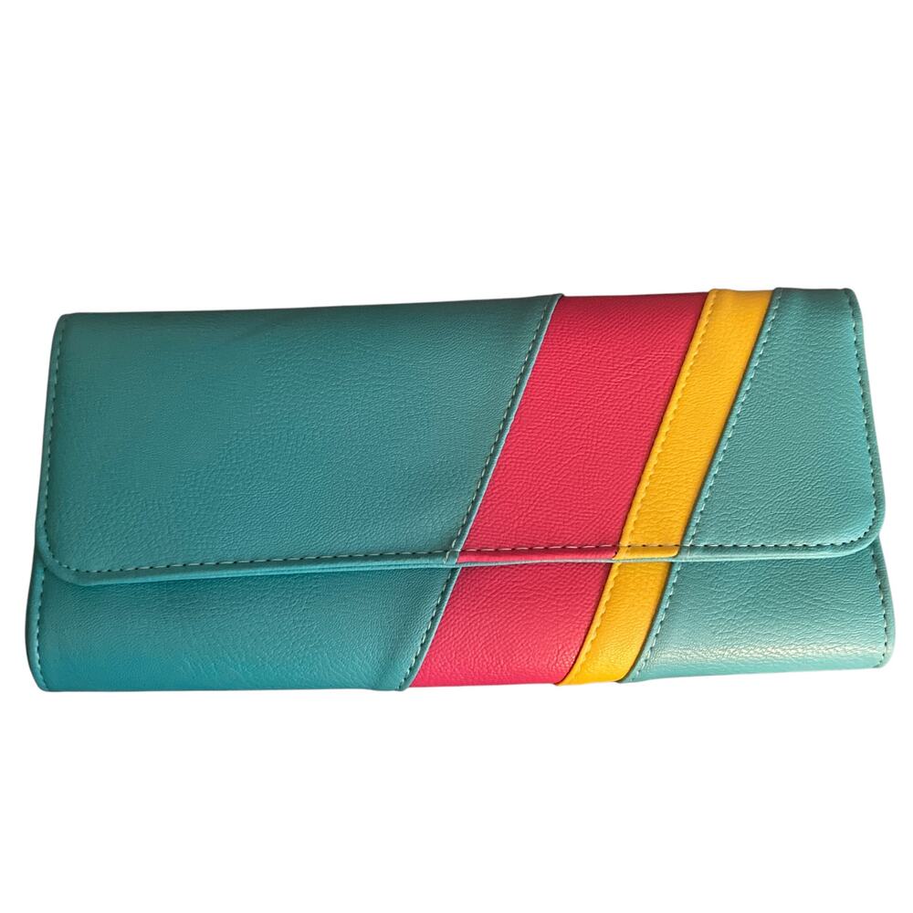 Bella Collection Clutch Purse Color Block New 11x5.5 Blue Pink Yellow